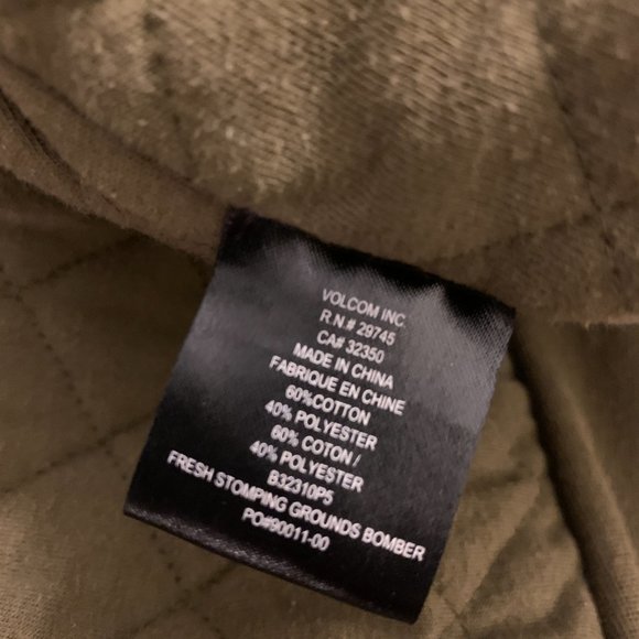 Volcom Army Green Fleece Lined Size Medium Fall Winter Coat Military Jacket - Picture 10 of 10